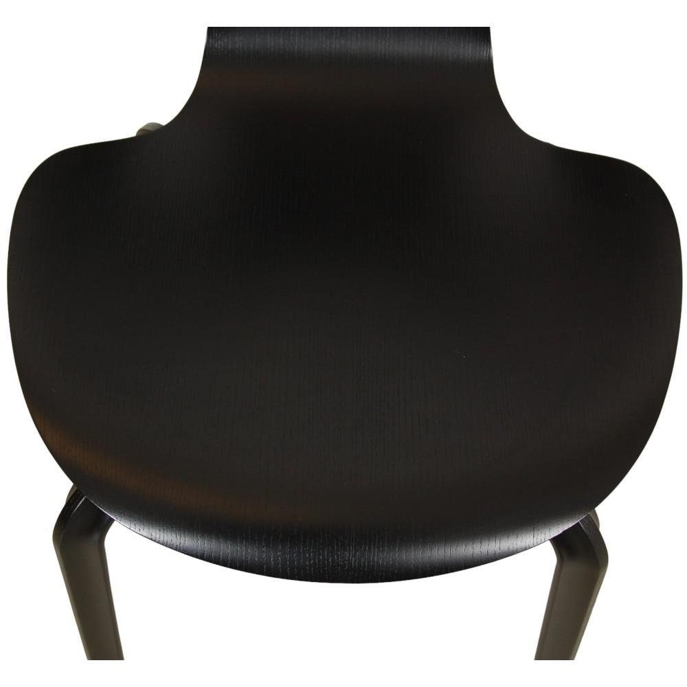 Grandprix Chair in Black Lacquered Ash with Wooden Legs by Arne Jacobsen