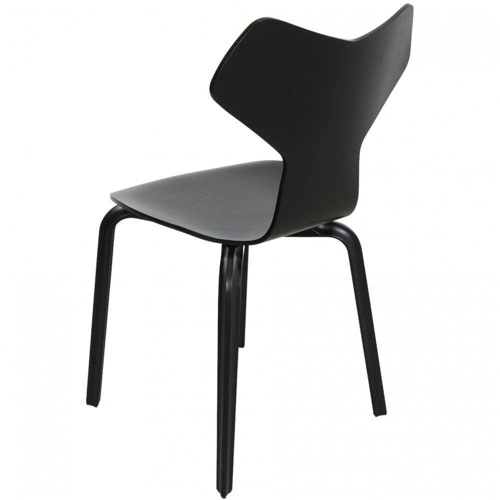 Grandprix Chair in Black Lacquered Ash with Wooden Legs by Arne Jacobsen