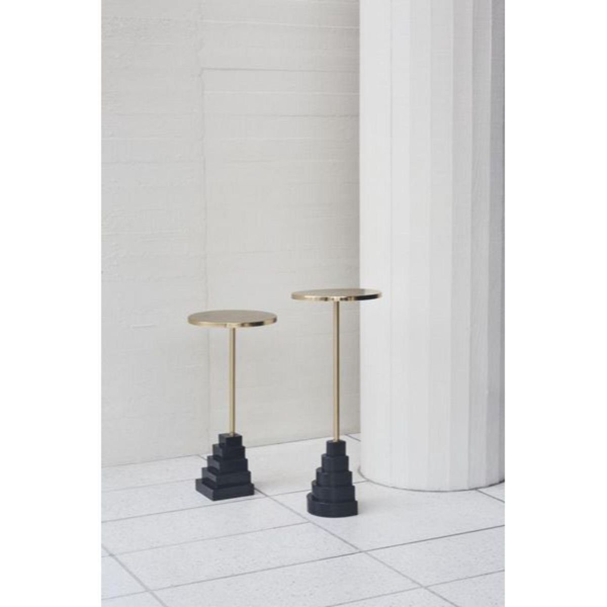 Granite and Steel Side Table with Gold Top