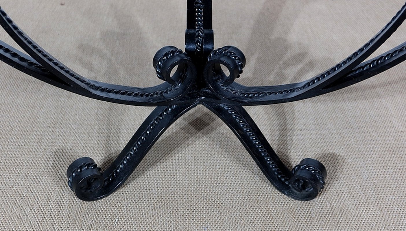 Granite & Wrought Iron Tripod Pedestal Table, 1970s