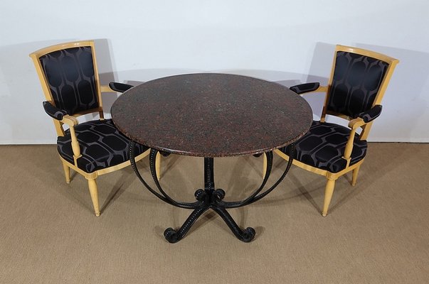 Granite & Wrought Iron Tripod Pedestal Table, 1970s-RVK-1313878