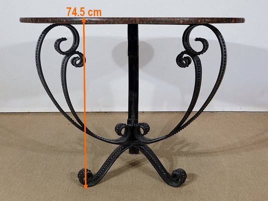 Granite & Wrought Iron Tripod Pedestal Table, 1970s-RVK-1313878