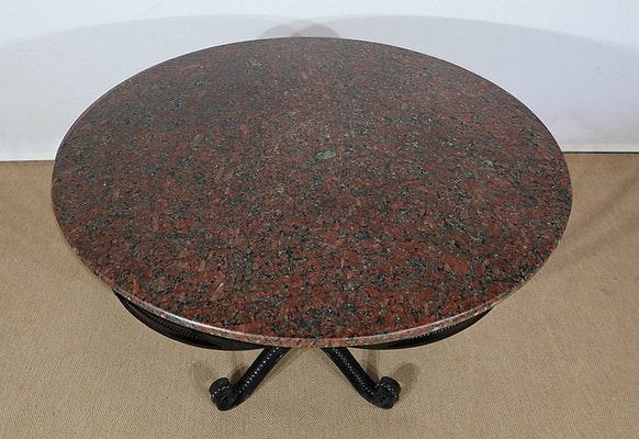 Granite & Wrought Iron Tripod Pedestal Table, 1970s-RVK-1313878