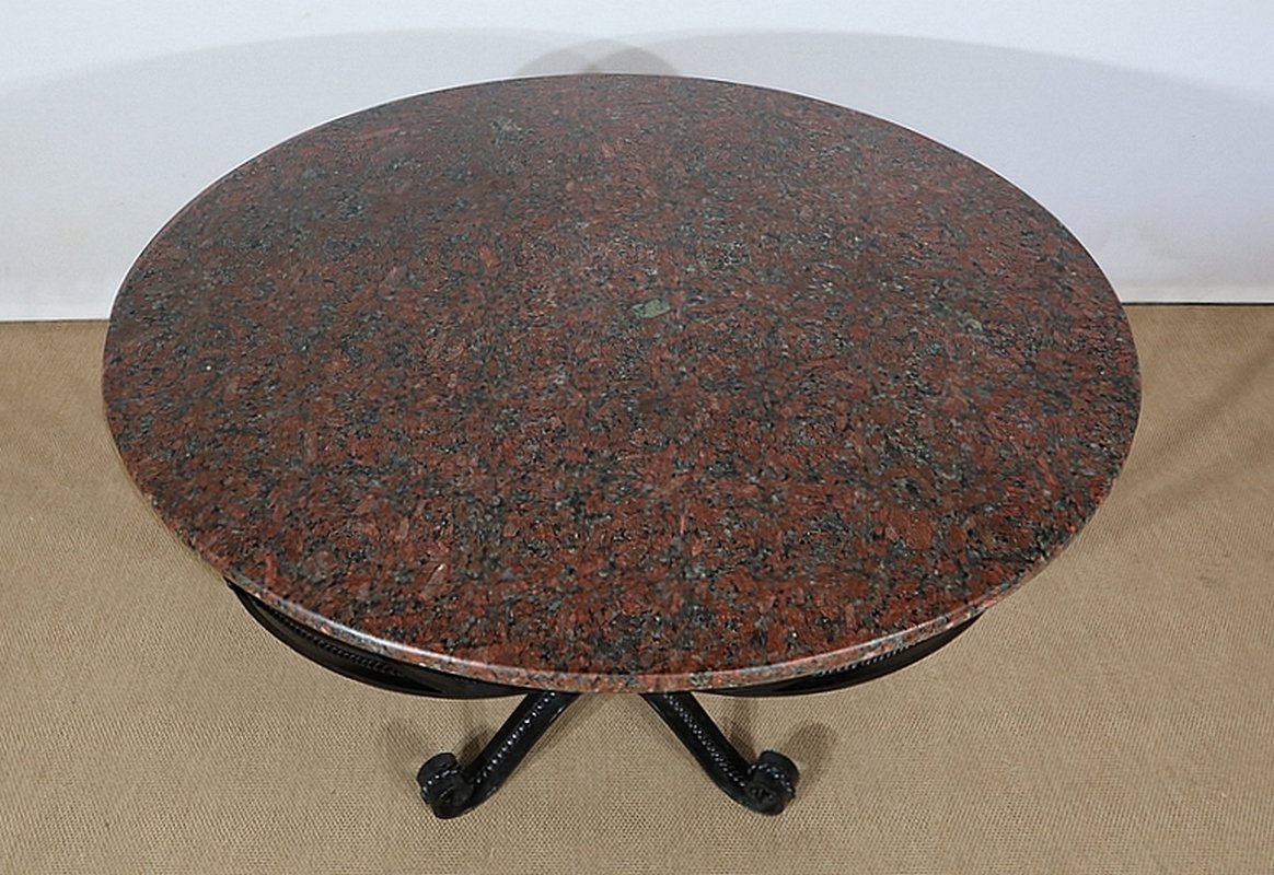 Granite & Wrought Iron Tripod Pedestal Table, 1970s