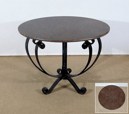 Granite & Wrought Iron Tripod Pedestal Table, 1970s-RVK-1313878