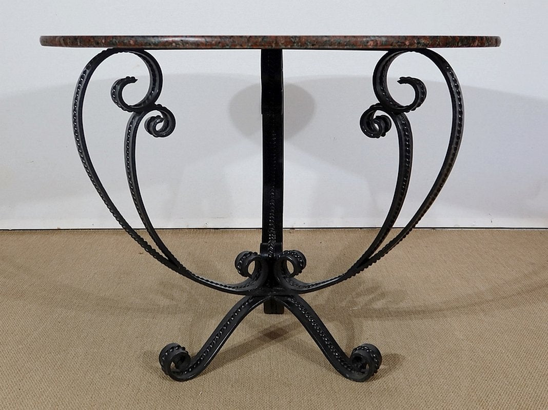 Granite & Wrought Iron Tripod Pedestal Table, 1970s