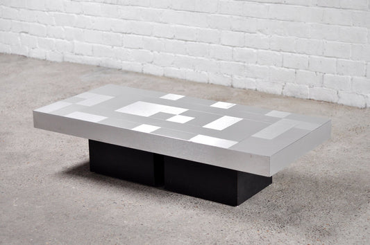 Graphic Brushed Aluminium Coffee Table, Italy, 1970s