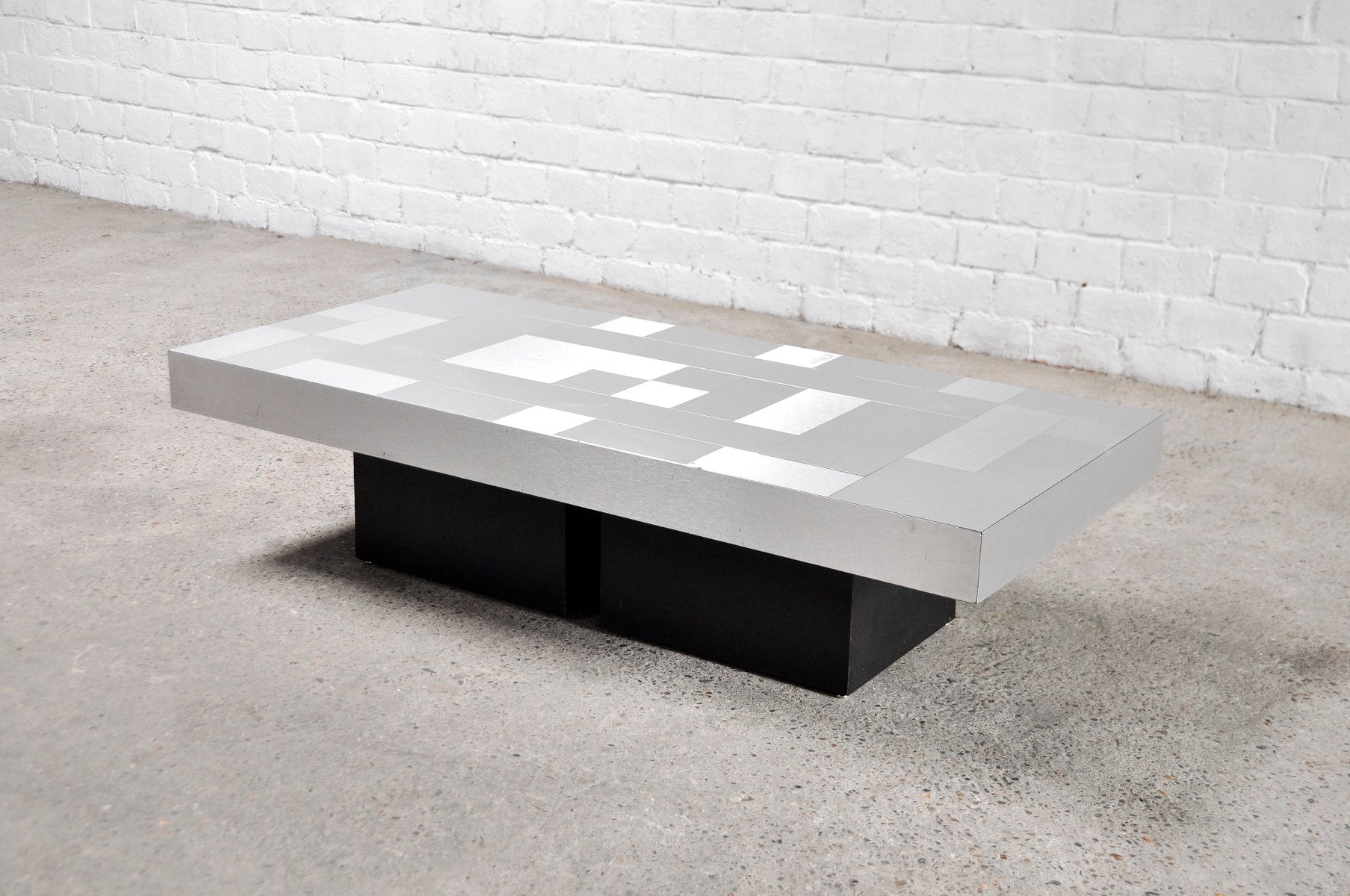 Graphic Brushed Aluminium Coffee Table, Italy, 1970s