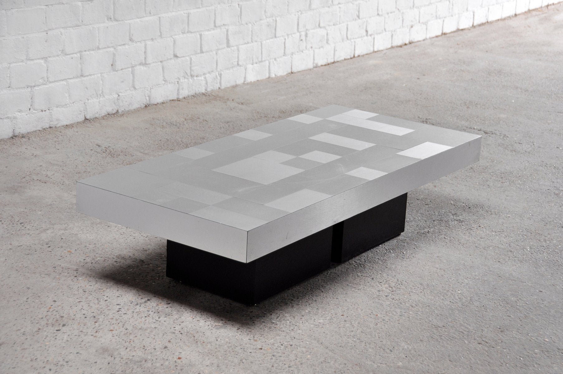 Graphic Brushed Aluminium Coffee Table, Italy, 1970s