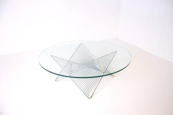 Graphic Glass and Chrome Coffee Table, 1970s-QT-1263334