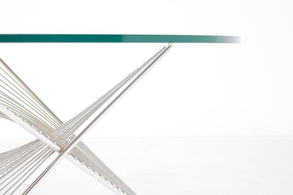 Graphic Glass and Chrome Coffee Table, 1970s-QT-1263334