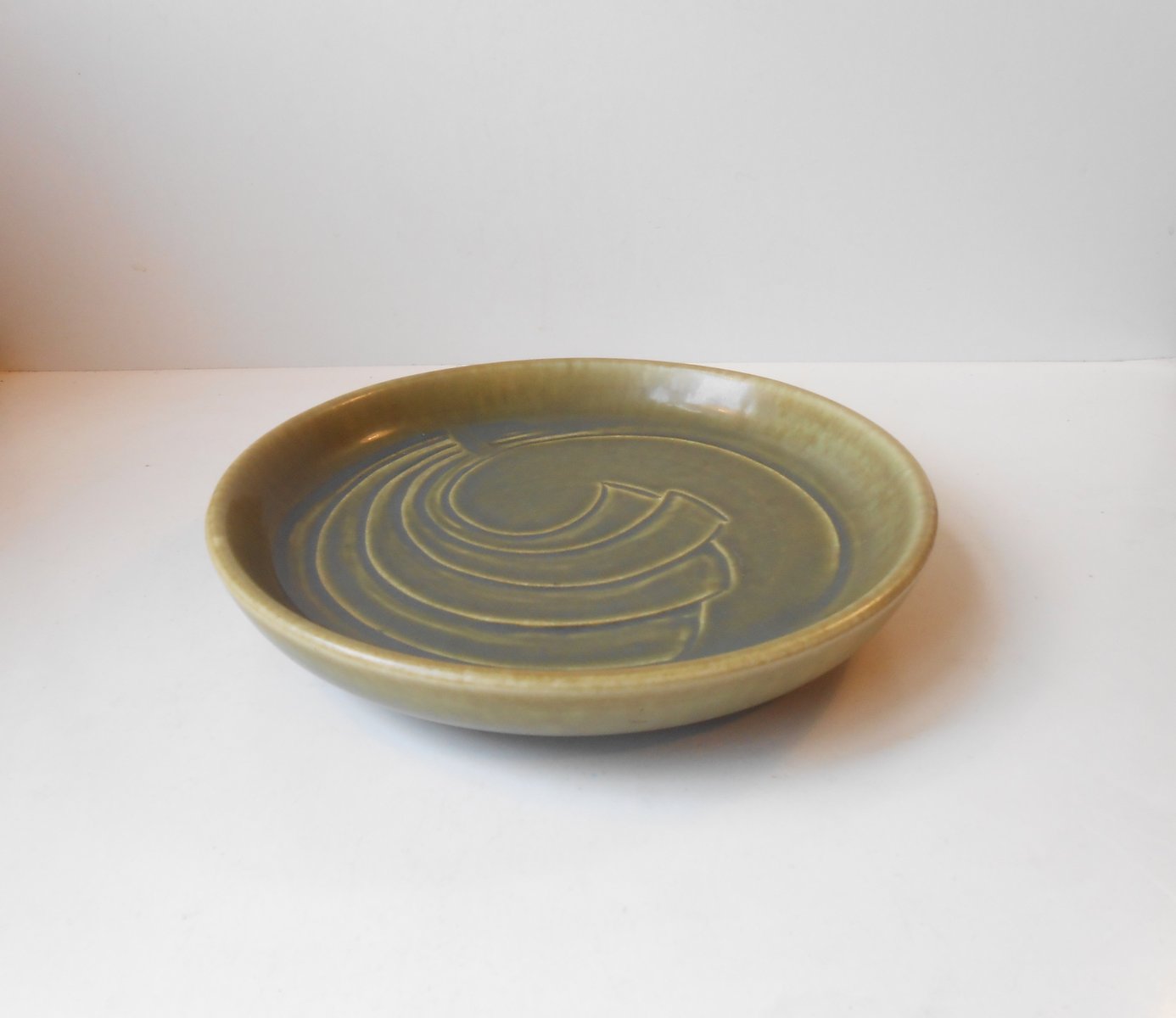 Graphic Green Danish Stoneware Bowl by Eva Staehr Nielsen for Saxbo, 1950s