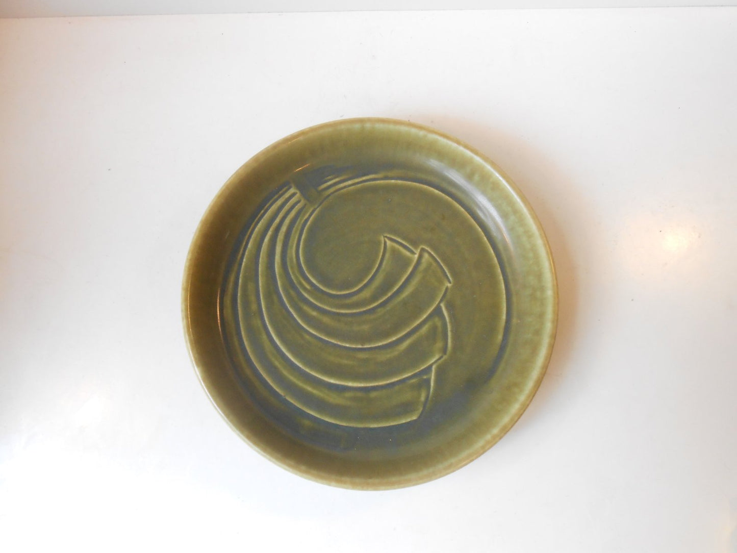 Graphic Green Danish Stoneware Bowl by Eva Staehr Nielsen for Saxbo, 1950s