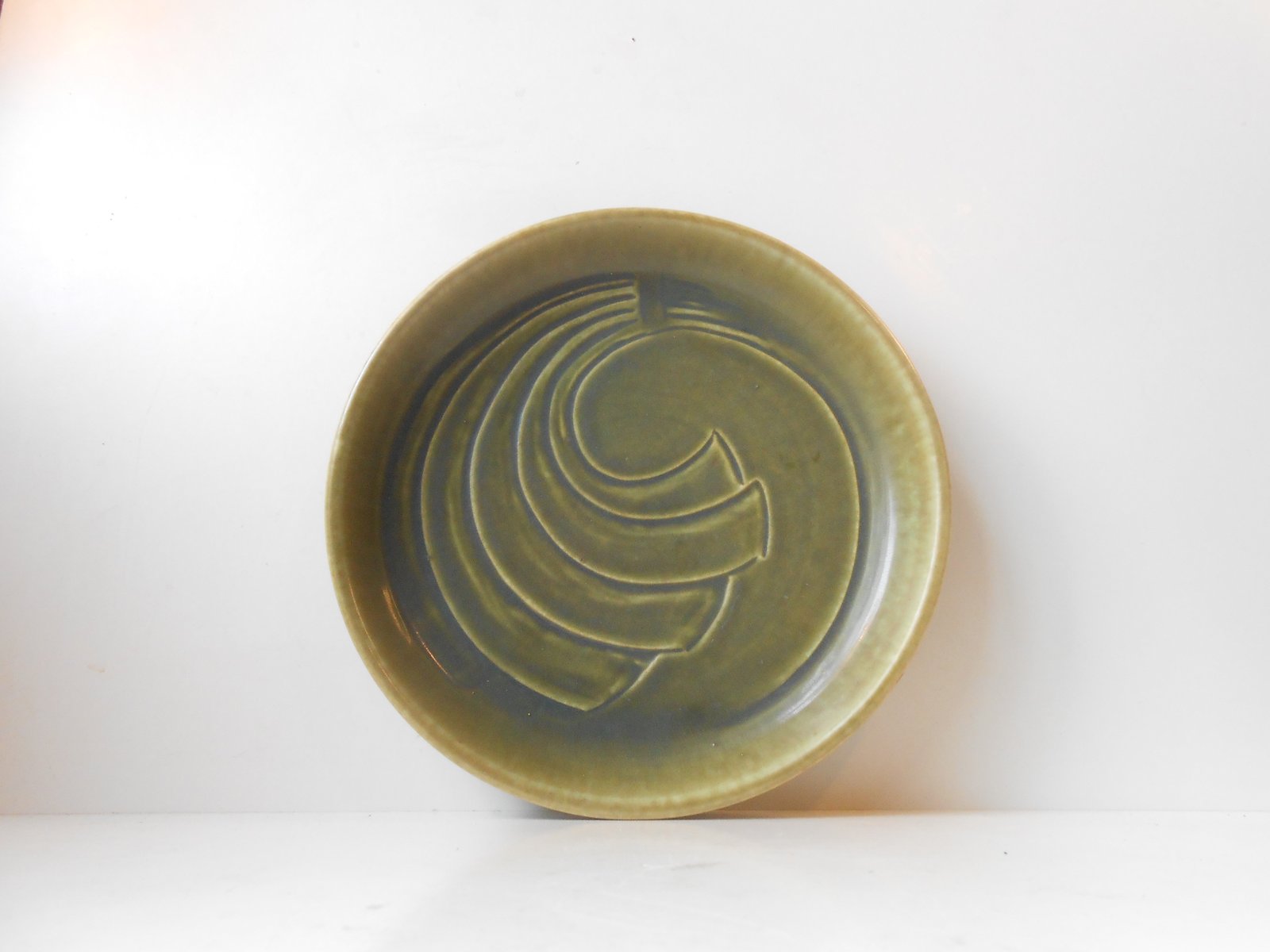 Graphic Green Danish Stoneware Bowl by Eva Staehr Nielsen for Saxbo, 1950s