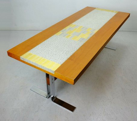 Gray and Gold Mosaic & Walnut Coffee Table with Chrome Frame by Berthold Müller, 1960s-FH-840773