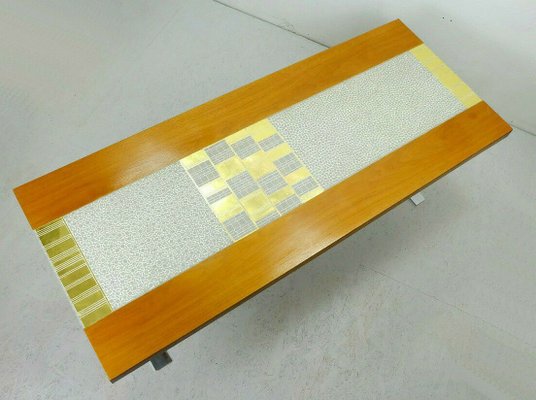 Gray and Gold Mosaic & Walnut Coffee Table with Chrome Frame by Berthold Müller, 1960s-FH-840773