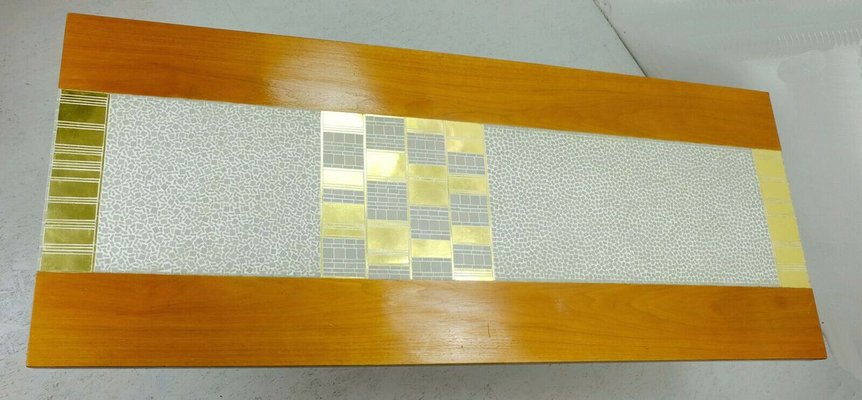 Gray and Gold Mosaic & Walnut Coffee Table with Chrome Frame by Berthold Müller, 1960s-FH-840773