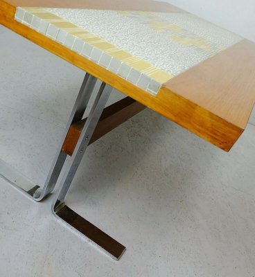 Gray and Gold Mosaic & Walnut Coffee Table with Chrome Frame by Berthold Müller, 1960s-FH-840773