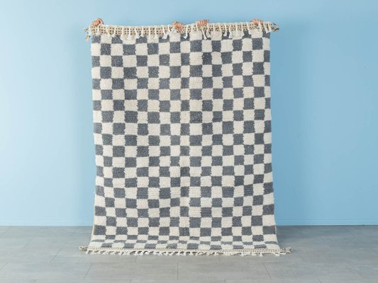 Gray Blue Check Berber Rug, 2010s-GPP-1374877