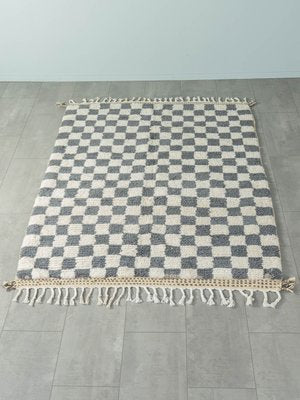 Gray Blue Check Berber Rug, 2010s-GPP-1374877