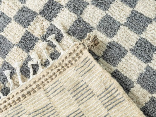 Gray Blue Check Berber Rug, 2010s-GPP-1374877