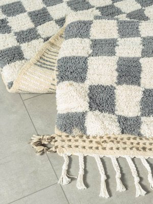 Gray Blue Check Berber Rug, 2010s-GPP-1374877