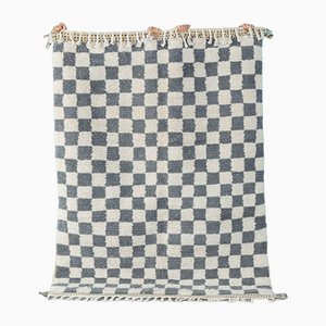 Gray Blue Check Berber Rug, 2010s-GPP-1374877