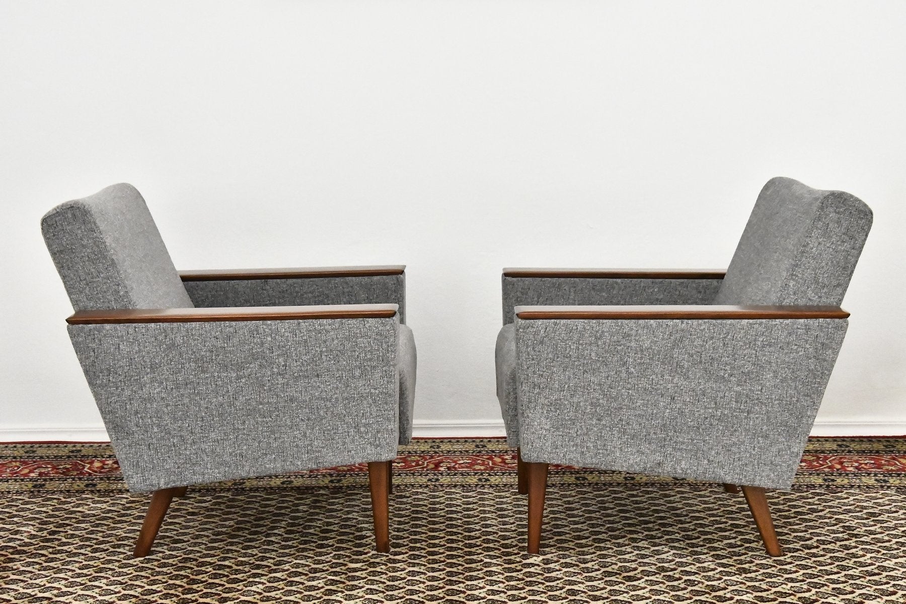 Gray Chenille Armchairs, 1960s, Set of 2