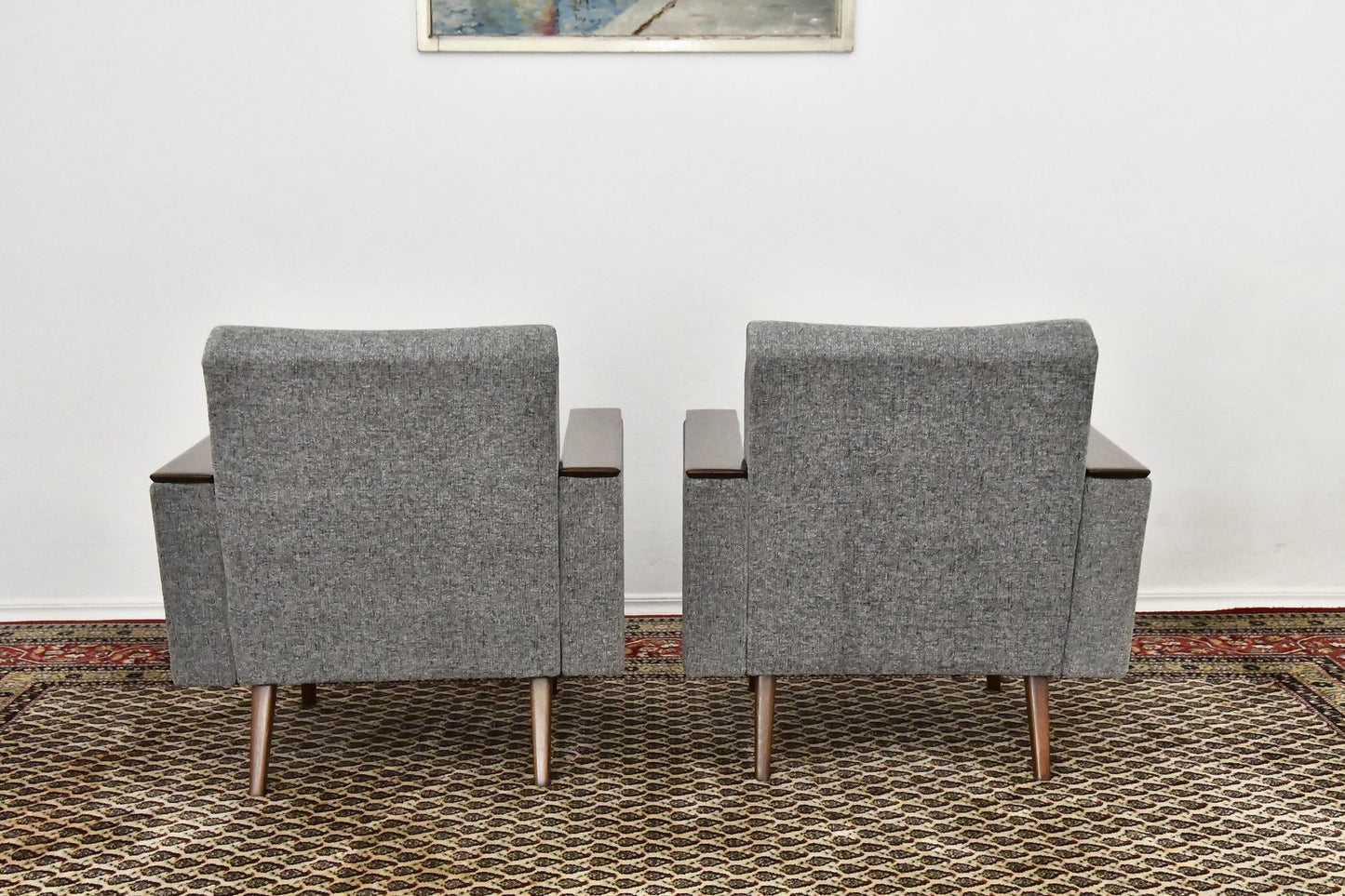 Gray Chenille Armchairs, 1960s, Set of 2