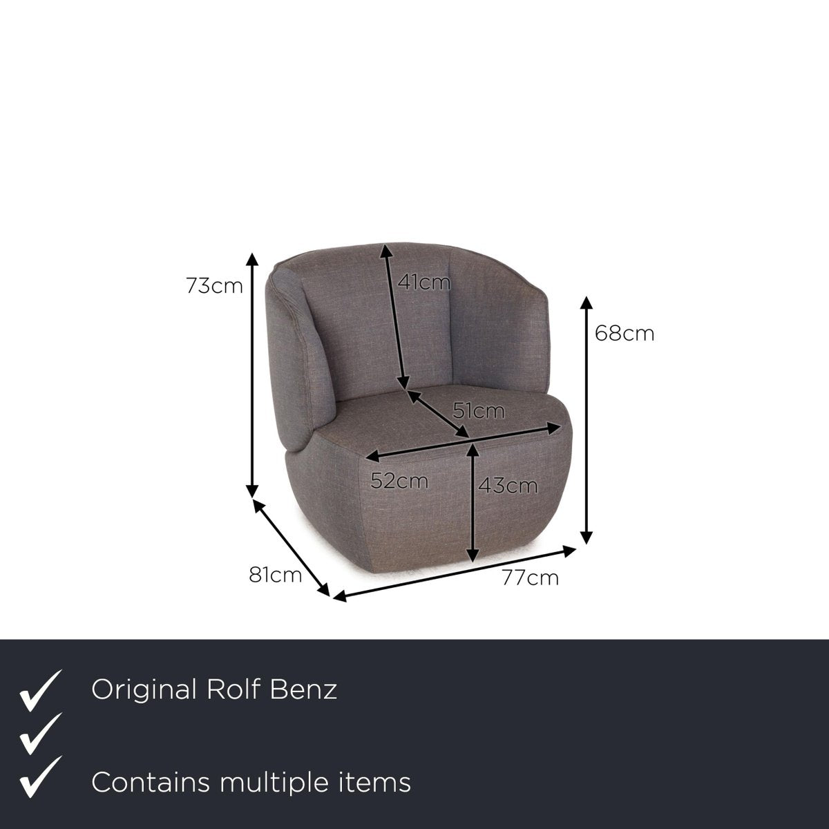 Gray Fabric 384 Armchair Set from Rolf Benz, Set of 2