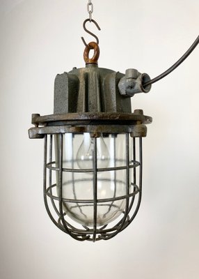 Gray Industrial Cast Iron Cage Pendant Light, 1960s-CGF-995728