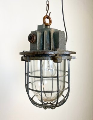 Gray Industrial Cast Iron Cage Pendant Light, 1960s-CGF-995728