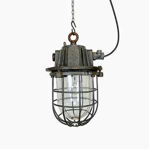 Gray Industrial Cast Iron Cage Pendant Light, 1960s-CGF-995728