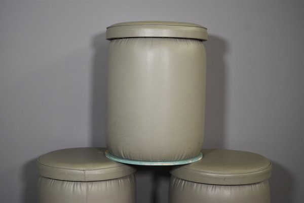 Gray Leatherette Ottomans, 1980s, Set of 3-KNM-840548