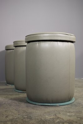 Gray Leatherette Ottomans, 1980s, Set of 3-KNM-840548