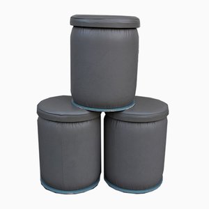 Gray Leatherette Ottomans, 1980s, Set of 3-KNM-840548