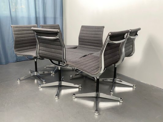 Gray Mottled Aluminum EA 107 Swivel Chairs by Charles & Ray Eames for Herman Miller, 1970s, Set of 6-YZD-1438389