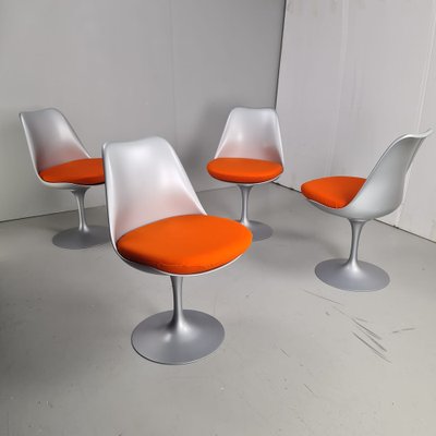 Gray Structure and Orange Cotton Pillow Tulip Chairs by Eero Saarinen for Knoll, Set of 4-PRS-1192096