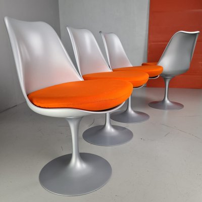 Gray Structure and Orange Cotton Pillow Tulip Chairs by Eero Saarinen for Knoll, Set of 4-PRS-1192096