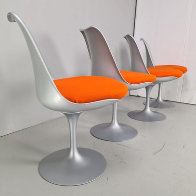 Gray Structure and Orange Cotton Pillow Tulip Chairs by Eero Saarinen for Knoll, Set of 4-PRS-1192096