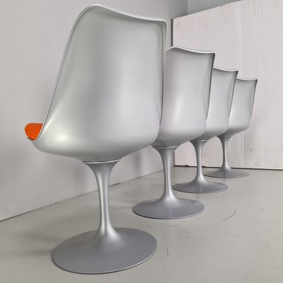 Gray Structure and Orange Cotton Pillow Tulip Chairs by Eero Saarinen for Knoll, Set of 4-PRS-1192096