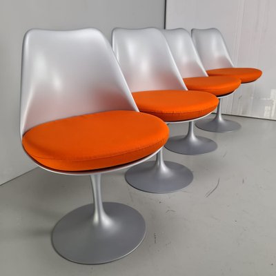 Gray Structure and Orange Cotton Pillow Tulip Chairs by Eero Saarinen for Knoll, Set of 4-PRS-1192096