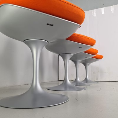 Gray Structure and Orange Cotton Pillow Tulip Chairs by Eero Saarinen for Knoll, Set of 4-PRS-1192096