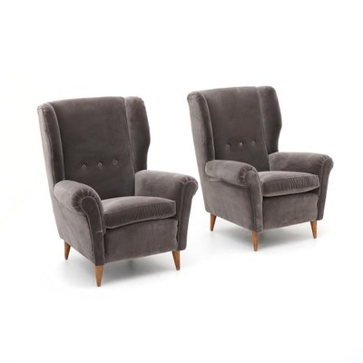 Gray Velvet Armchairs, 1950s, Set of 2-EZ-1776699