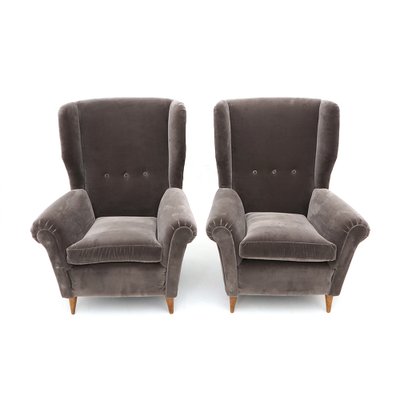 Gray Velvet Armchairs, 1950s, Set of 2-EZ-1776699