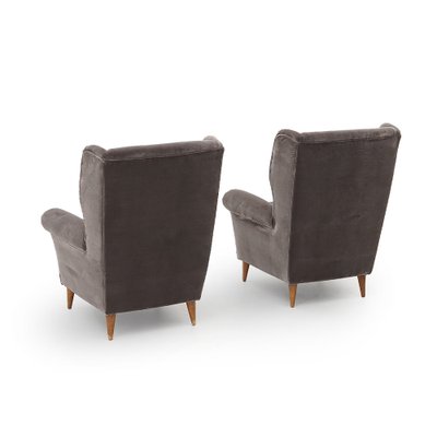 Gray Velvet Armchairs, 1950s, Set of 2-EZ-1776699