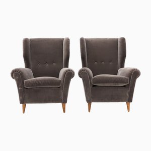 Gray Velvet Armchairs, 1950s, Set of 2-EZ-1776699