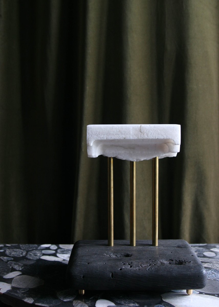 Greco Alabaster Fragment Sculptural Lamp of Charred Oak, Brass and Alabaster by Edouard Sankowski for Krzywda