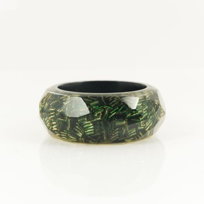 Green Acrylic Glass Cuff Bracelet with Gold Baguette Inserts-OA-1251636