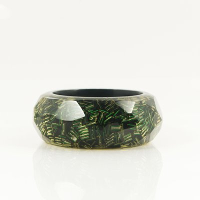 Green Acrylic Glass Cuff Bracelet with Gold Baguette Inserts-OA-1251636